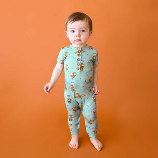 Posh Peanut Boys Short Sleeve Henley Romper - Arlo Foxes