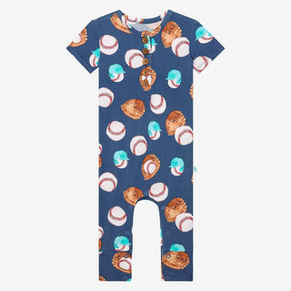 Boy's Short Sleeve Henley Romper - Homer (Baseball) Baby One-Pieces