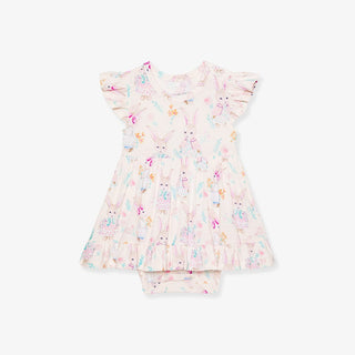 Bamboo Cap Sleeve Ruffled Twirl Bodysuit Dress - Clementine (Bunnies)