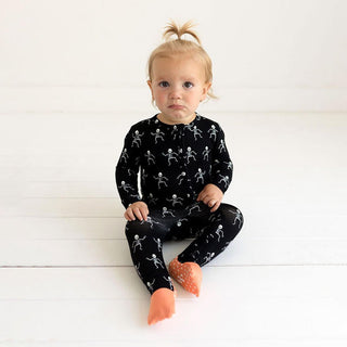 Bamboo Convertible Footie Romper - Dancing Skelly Posh Peanut