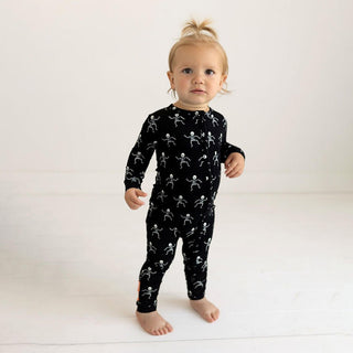 Bamboo Convertible Footie Romper - Dancing Skelly Posh Peanut