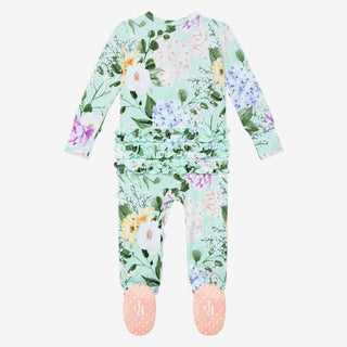 Bamboo Footie Ruffled Zippered One Piece for Girls - Erin (Floral) Baby & Toddler Sleepwear