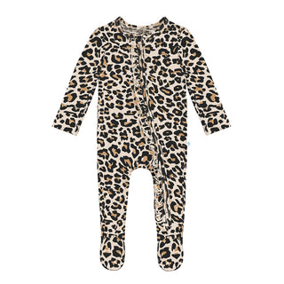 Posh Peanut Footie Ruffled Zippered One Piece - Lana Leopard Tan