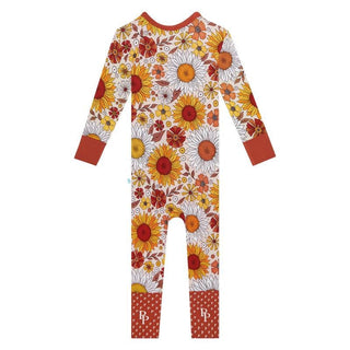 Posh Peanut Girl's Bamboo Convertible Footie Romper - Goldie (Floral)