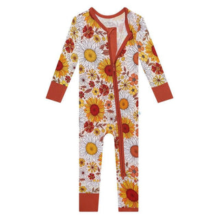 Posh Peanut Girl's Bamboo Convertible Footie Romper - Goldie (Floral)