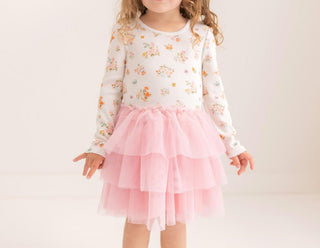 Girl's Bamboo Long Sleeve Tulle Dress - Clemence (Floral) Posh Peanut