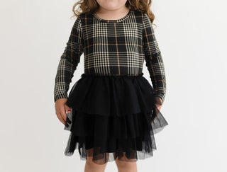 Girl's Bamboo Long Sleeve Tulle Dress - Sanders (Plaids) Posh Peanut