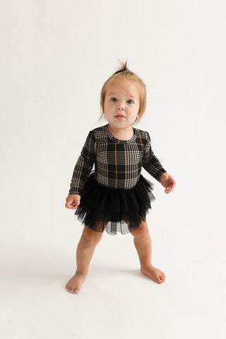 Posh Peanut Girl's Bamboo Long Sleeve Tulle Skirt Bodysuit - Sanders (Plaids)