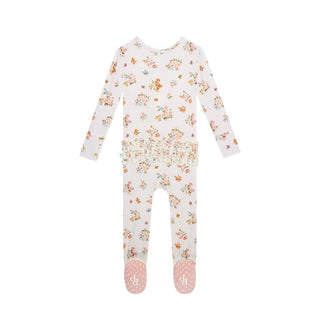 Girl's Bamboo Ruffle Footie with Zipper - Clemence (Floral) Posh Peanut