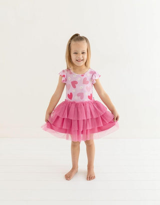 Posh Peanut Girl's Bamboo Ruffled Cap Sleeve Tulle Dress - Daisy Love 