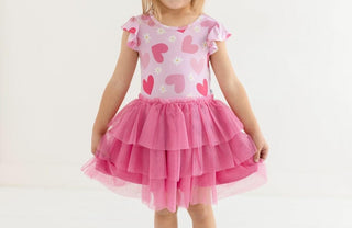 Posh Peanut Girl's Bamboo Ruffled Cap Sleeve Tulle Dress - Daisy Love 