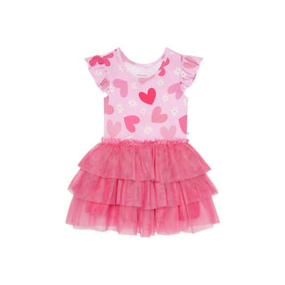 Posh Peanut Girl's Bamboo Ruffled Cap Sleeve Tulle Dress - Daisy Love 