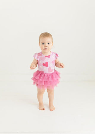 Posh Peanut Girl's Bamboo Ruffled Cap Sleeve Tulle Skirt Bodysuit - Daisy Love 