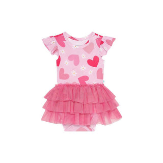 Posh Peanut Girl's Bamboo Ruffled Cap Sleeve Tulle Skirt Bodysuit - Daisy Love 