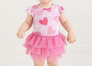 Posh Peanut Girl's Bamboo Ruffled Cap Sleeve Tulle Skirt Bodysuit - Daisy Love 