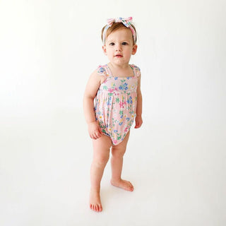 Girl's Basic Ruffled Cap Sleeve Bubble Romper - Nicole (Floral) Posh Peanut