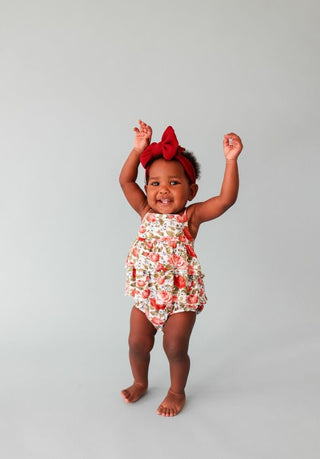 Posh Peanut Girls Basic Ruffled Spaghetti Romper - Alma