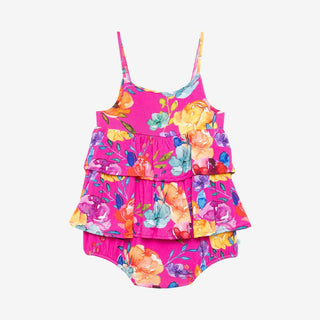 Girl's Bamboo Basic Ruffled Spaghetti Romper - Aminatu (Floral) Posh Peanut