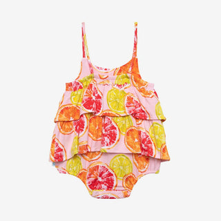 Girl's Bamboo Basic Ruffled Spaghetti Romper - Citrine (Citrus Fruits) Baby One-Pieces