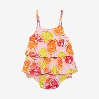 Girl's Bamboo Basic Ruffled Spaghetti Romper - Citrine (Citrus Fruits) Baby One-Pieces