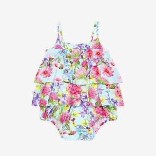 Girl's Bamboo Basic Ruffled Spaghetti Romper - Hadley (Floral) Posh Peanut