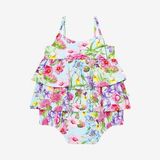 Posh Peanut Girls Basic Ruffled Spaghetti Romper - Hadley Floral