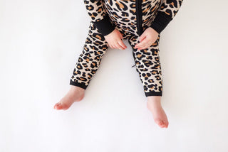 Girl's Bamboo Convertible Footie Romper - Lana Leopard Posh Peanut