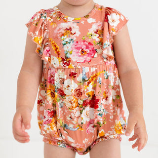 Girl's Bamboo Flutter Sleeve Bubble Romper - Celia (Floral) Posh Peanut