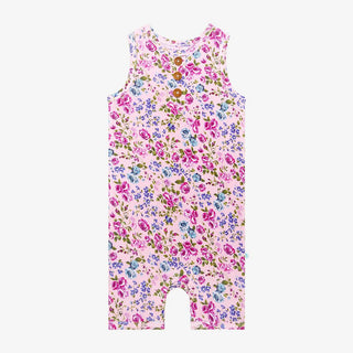 Girl's Bamboo Henley Racerback Short Length Romper - Pixie (Floral) Baby One-Pieces