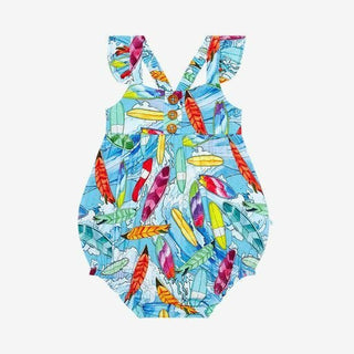 Girl's Bamboo Henley Ruffled Cap Sleeve Bubble Romper - Wave (Surfboards) Baby One-Pieces