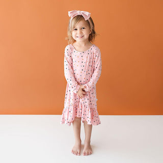 Girl's Bamboo Long Sleeve Basic Hi Low Dress - Cassidy (Hearts) Baby & Toddler Dresses