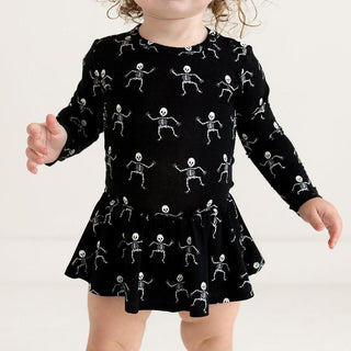 Posh Peanut Girl's Long Sleeve Basic Twirl Skirt Bodysuit - Dancing Skelly