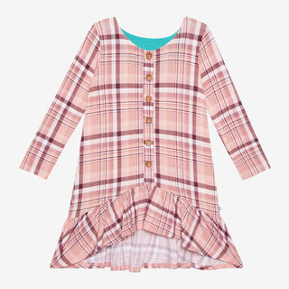 Girl's Bamboo Long Sleeve Henley Hi Low Dress - Stephanie (Plaid) Baby & Toddler Dresses