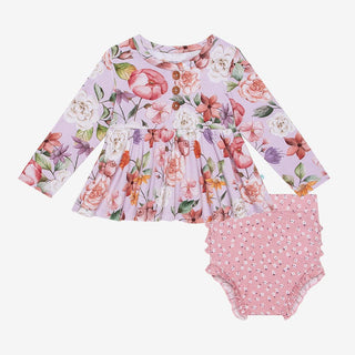 Girl's Bamboo Long Sleeve Henley Peplum Top & Bloomer Outfit Set, Pari (Floral) Baby & Toddler Outfits