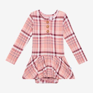 Girl's Bamboo Long Sleeve Henley Twirl Skirt Bodysuit - Stephanie (Plaid) Baby One-Pieces