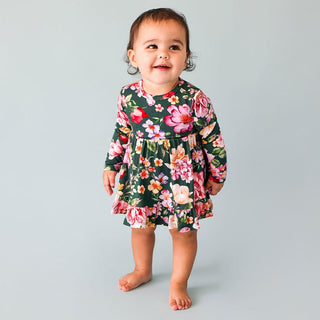 Posh Peanut Girls Long Sleeve Ruffled Bodysuit Dress - Arsine Floral