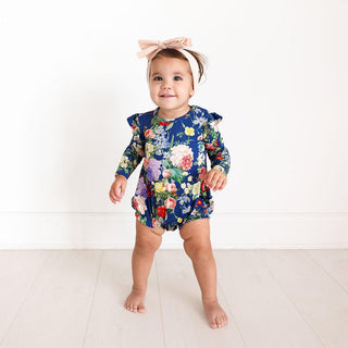 Girl's Bamboo Long Sleeve Ruffled Bubble Romper - Carmen (Floral) Baby One-Pieces