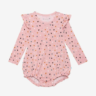 Girl's Bamboo Long Sleeve Ruffled Bubble Romper - Cassidy (Hearts) Baby One-Pieces