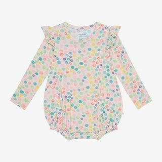 Girl's Bamboo Long Sleeve Ruffled Bubble Romper - Estelle (Polka Dots) Baby One-Pieces