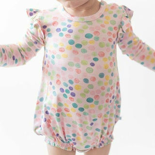 Posh Peanut Girls Long Sleeve Ruffled Bubble Romper - Estelle Polka Dots