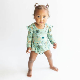 Posh Peanut Girls Long Sleeve Ruffled Bubble Romper - To The Stars