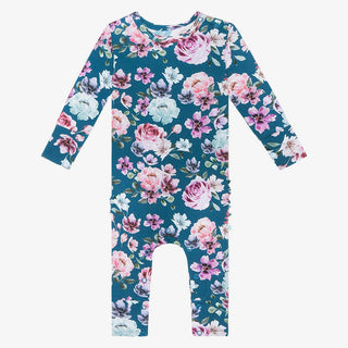 Girl's Bamboo Long Sleeve Ruffled Romper - Keisha (Floral) Baby One-Pieces