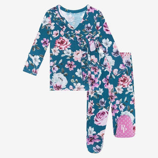 Girl's Bamboo Long Sleeve Tie Front Ruffled Kimono with Footed Legging Outfit Set - Keisha (Floral) Baby & Toddler Outfits