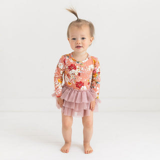 Girl's Bamboo Long Sleeve Tulle Skirt Bodysuit - Celia (Floral) Posh Peanut