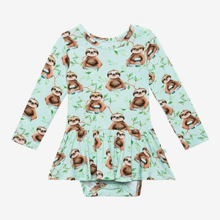 Girl's Bamboo Long Sleeve Twirl Skirt Bodysuit - Normandie (Sloths) Baby One-Pieces