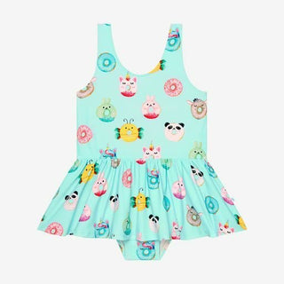 Posh Peanut Girls One Piece Twirl Skirt Swimsuit - Donuts