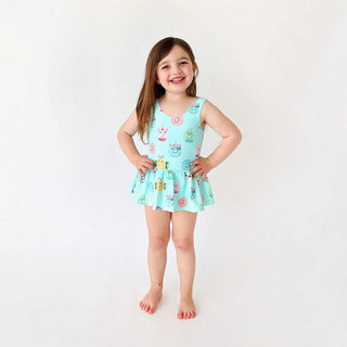 Posh Peanut Girls One Piece Twirl Skirt Swimsuit - Donuts