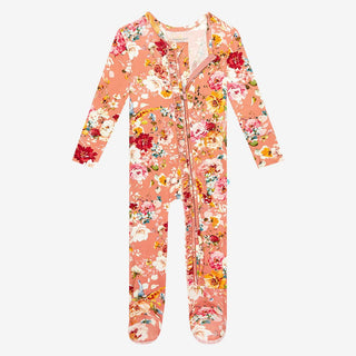 Girl's Bamboo Ruffle Footie with Zipper - Celia (Floral) Posh Peanut