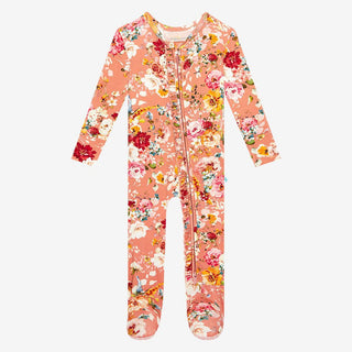 Girl's Bamboo Ruffle Footie with Zipper - Celia (Floral) Posh Peanut