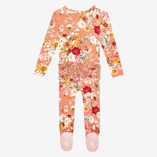 Girl's Bamboo Ruffle Footie with Zipper - Celia (Floral) Posh Peanut